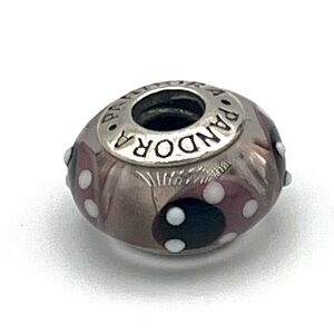 Pandora Retired Purple Ladybird Murano Glass Sterling Silver Bead